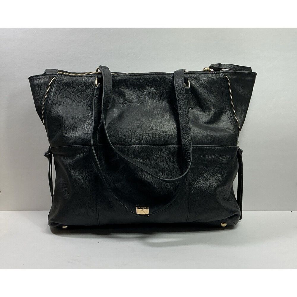 KOOBA Everette Black Soft Leather Shoulder Bag Large Expandable Tote Handbag